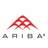 A red and black logo of ariba