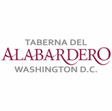 A red and white logo for taberna del alabardero washington d. C.